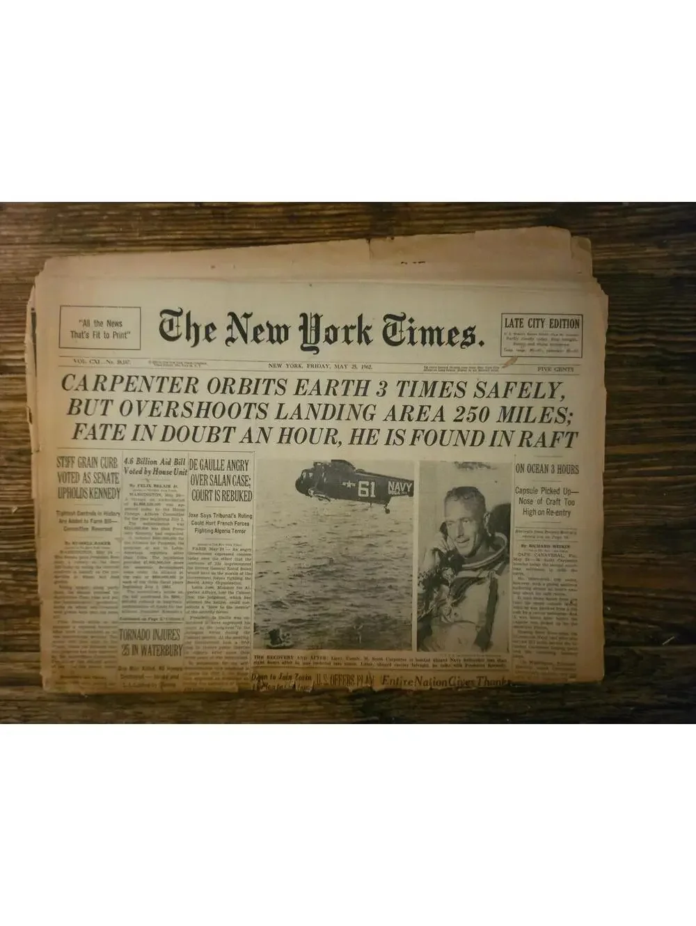 The New York Times , August 25, 1962 - Astronaut Carpenter orbits Earth 3 times